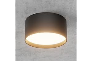 Klighten 18W LED Foco de techo, Negro Redondos Focos de superficie, Lampara Techo Moderno, Aplique Techo Interior Blanco Cálido 3000K, Plafón Focos Aluminio para Salón Baño, IP44, 1029LM, 60X120mm