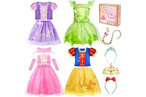 MELAND Princess Costumes for Girls, 4 Sets of Princess Dress up for Girls, Fancy Role Play Toys for 3 to 8 Year Old Girl Birthday Christmas Gifts