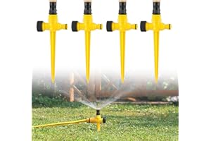 Wondsea 4 Piezas Aspersores de Riego Cesped,Aspersor de césped de jardín, 360°Aspersor de Jardín Giratorio,90°-180°-360°Ajustable Aspersor Césped Rociador para Manguera Jardín,Yardas,Plantas,Flores