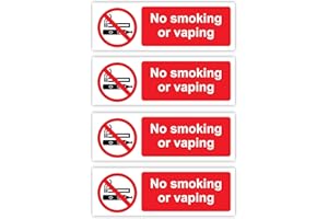INKATI No Smoking or Vaping Signs (4-Pack) Self-Adhesive / 5x15cm Each (Pack of 4) / Landscape Orientation Removable & Wipeable/Indoor or Outdoor Stickers/Gloss Finish/No Smoking Stickers