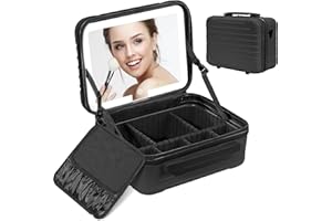 Deciniee Trousse de Maquillage avec Miroir LED, Trousse de Toilette Femme avec Miroir LED, Malette Maquillage Grande Capacité Trousse Maquillage Femme pour Le Voyage Utilisation Quotidienne - Noir