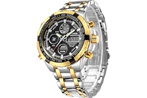 GOLDEN HOUR lusso in acciaio inox analogico digitale orologi per uomo sport all'aperto impermeabile grande orologio da polso pesante