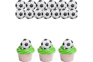 ENLACE 48 Stück Essbare Tortendeko Fussball Deko Geburtstag Kinder,Cupcake Topper Fußball Kuchen Deko Essbar,Esspapier Tortendeko Geburtstag Junge,Schwarz Weiß Fussball Muffin Deko Kindergeburtstag