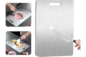 Ajuanbazha Tabla de Cortar Acero Inoxidable 304, Tabla Cortar Acero Inoxidable, Tablas de Cortar de Titanio, Higiene y Durabilidad Tabla de Cortar Fácil de Limpiar