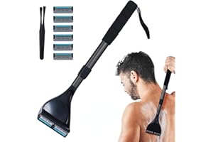 ‎SMARTB Back Razor for Men with Long Handle - Adjustable - Back Hair Remover DIY Razor Blade Set Painless with 5 Blades - Universal Razor Double Edged (Black)