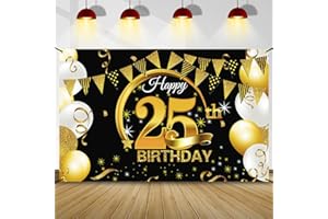 BLUELVES 25 Geburtstag Dekoration Schwarz Gold, 25 Geburtstag Banner, 25 Geburtstag Party Deko für Frau Mann, 25 Geburtstag Hintergrund Banner, Extra Große Stoff Schild Poster 25, Geburtstag Sfeier Liefert