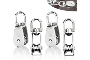 SWTYExt 4 sztuki małych kółek zwrotnych 15 mm, krążki zwrotne M15, nośność 35 kg, stal nierdzewna 304, z łożyskiem kulkowym, do lin o średnicy do 6 mm