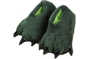 PANDA SUPERMARKET YELAN Griffes Cartoon Dinosaur Pantoufles Pantoufles Chaudes Maison Pantoufles en Peluche Adorable Mignon (Enfants 28-34, Vert)