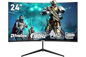 Gawfolk 24 Inch Curved PC Gaming Monitors 180hz, FHD 1080p 1ms without Bezel, freesync, 100% sRGB，178 ° Angle View HDMI，DisplayPort, Compatible with Mural 75 * 75MM -Black