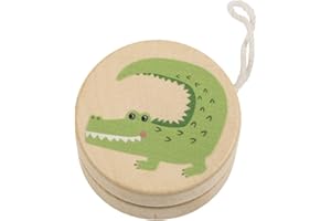 MISTER CURIOSITIES Yoyo en Bois à l'ancienne avec animal au choix Baleine Bleue, Crocodile Vert, Lion ou Renard, Yo-yo vintage (Crocodile)