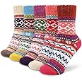 Yokawe 5 Pairs Women Wool Socks Vintage Soft Cabin Warm Socks Thick Knit Cozy Winter Socks for Women Gifts