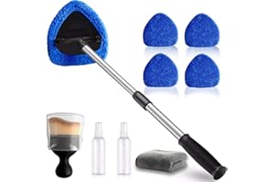 Luarkyeer Car Windscreen Cleaner, Expandable Car Window Cleaner with 4 Reusable Microfiber Pads, 2 Spray Bottles, Windshield Cleaning Wand Tool, Auto Inside Glass Wiper Kit (Blue)