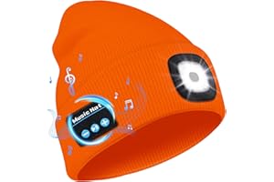 Deilin Bonnet Bluetooth avec LED Lampe, Bonnet Musique Bluetooth V5.0 avec écouteurs sans Fil USB Rechargeable Bonnet tricoté d'hiver Chaud Chapeau Lumiere Frontale, Cadeau de Noël pour Homme Femme