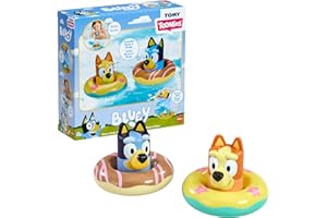 TOMY Toomies Bluey Bath Float 2 Pack | Pouring Cup Bluey and Bingo ToddlerBath Toys in Floating Pool Rings with Water Wheels | Officially Licensed BlueyToys | Toddler Toys for 18 Month Old Plus
