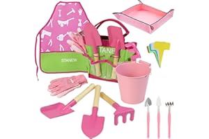 STANEW Herramientas de Jardín para Niños, Kit de jardín para niños, Regalo de jardinería para niños, Incluye Cubos, Delantal, Guantes de jardinería, Pala de Mano, Rastr para niños