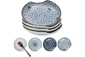 KAMJUNTAR Spoon Rest for Kitchen, Ceramic Spoon Rest for Stove Top, Spoon Holder Set of 4 Kitchen Counter Coffee 4.8 Inches Heat Resistant Utensil Rest for Countertop, Tea Bag Holder Dish, Dishwasher Safe