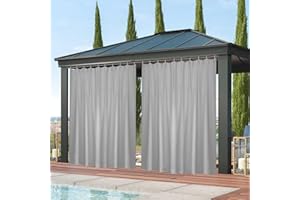 Qelus Outdoor Curtain, Waterproof, W 254 x H 244 cm with Velcro Fastening, Outdoor Curtains, Sun Protection for Balcony, Privacy Screen, Gazebo, Pergola, Patio, Garden (Light Grey)