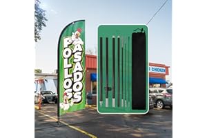 QSUM Pollos Asados - Bandera de plumas de 8 pies, bandera publicitaria de Pollos Asados con kit de poste, estaca de tierra, carteles de Pollos Asados para empresas y escaparates