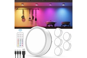 VLOEE Lampe Vitrine Couleur Sans Fil Rechargeable，2400mAh Spot LED RGB a Pile Autocollant Lampe Placard Telecommande Lumiere Cuisine Sous Meuble Sans Fil Eclairage Adhesif pour Armoire veilleuse Escalier