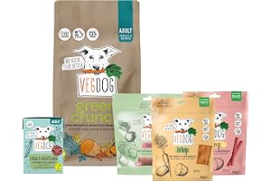 VEGDOG Green Power provpaket med allergivänliga helfoder och snacks, nybörjarpaket med grön krita, vuxenvåtfoder i Tetra Pak