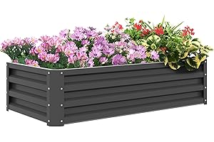 Outsunny 216L Raised Garden Bed, Galvanised Planter Box Outdoor with Open Bottom, Metal Raised Garden Bed Kit for Vegetables, Flowers and Herbs, 120 x 60 x 30.5cm, Light Grey