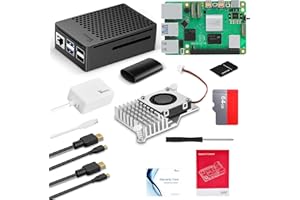 Vemico Raspberry Pi 5 16GB Kit Pi 5 16GB con Tarjeta de 64GB Raspberry Pi 5 Carcasa con Active Cooler Tipo C 5.1V 5A GAN Fuente de Alimentación 2 HD out Cable Lector Tarjetas Adaptador