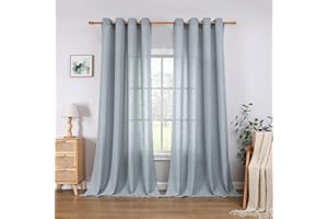 ‎CUCRAF CUCRAF Leinen Vorhänge mit Ösen 2er Set H 225 x B 140 Grau Blau Halbtransparente Leinenvorhang Wohnzimmer Leinenoptik Voile Gardinen Leinenfarbe Schlafzimmer Stores