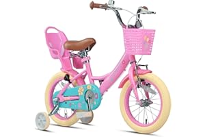 Glerc Maggie Kids - Bicicleta rosa con cesta para niños de 2 a 7 años, 12, 14, 16 pulgadas con campana y ruedas de entrenamiento