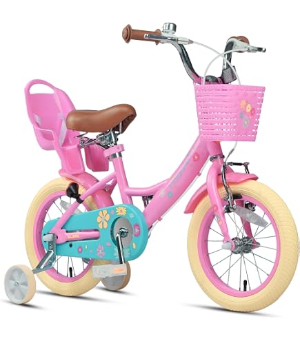 Dino Bikes – 14 Zoll Kinderfahrrad Eiskönigin – Mädchen Fahrrad mit abnehmbaren Stützrädern ab 3 Jahren – Kinderrad mit Frontkorb & Puppenträger – verstellbare Sattel- & Lenkerhöhe (Weiß-Blau) Spielzeug