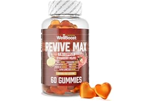 WELLBOOST Revive Max Gummies, NAD 300mg, Alpha-Lipoic 300mg, Resveratrol 250mg, TMG 250mg, CoQ10 100mg, Vit K2 100mg and Astaxanthin 6mg per serving- Chewabl Vegan sugar free gummies, strawberry Mojito flavour.
