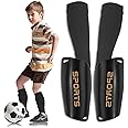 Football Shin Pads with Sleeves For Kids, Football Shin Guards and Elastic Shin Pad Sleeves for 4-8 Years Boys Girls, Football Games Leg Calf Protective Gear Reduce Shocks and Prevent Injuries, Black