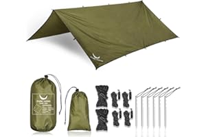 PURE HANG Rain Fly Tent Tarp Hammock 3m x 3m Waterproof Windproof UV Sunshade for Camping Shelter Canopy Camp Gear Outdoor Travel Snow - Lightweight Easy Setup Ripstop Nylon