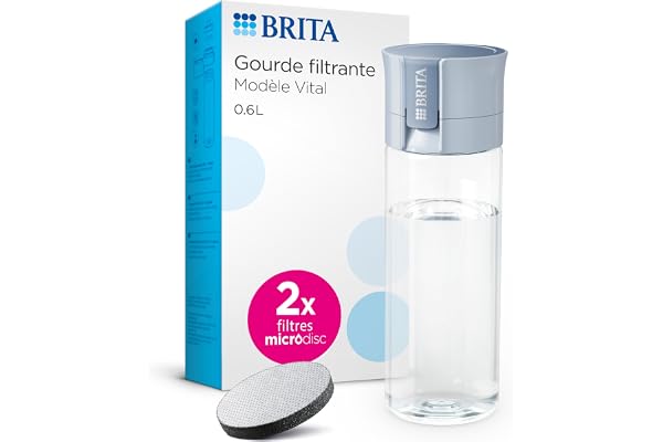 BRITA Bouteille Filtrante Vital 0,6L Bleu Clair Inclus 2 MicroDiscs