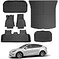Moonmen 6PCS Full Sets Tesla Model Y Floor mats 2021-2024, All Weather 1st&2nd Seater Floor Mat and Front & Rear Trunk Mat, Waterproof Anti-Slip Heavy Duty Cargo Liner Mat, Car Accessories (Model Y)