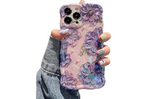 EYZUTAK Etui na telefon komórkowy iPhone 15 Pro, kolorowe etui na telefon komórkowy w stylu vintage, motyw kwiatu lasera, etui z brokatem, silikonowe, odporne na zarysowania, uderzenia, fioletowe