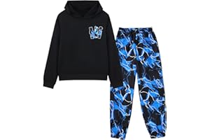 Hotfiary Boys 2 Piece Camo Tracksuit Set, Long Sleeve Hoodie Sweatshirt and Cargo Pants Clothes, Teen Hooded Pullover Top and Jogging Bottoms for Sports School Casual 6 7 8 9 10 11 12 13 Years