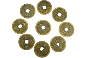 juanxian Y1057, chińskie monety szczęścia, Feng Shui, smok i Phoenix I Ching moneta, złota, 4,3 cm, 9 sztuk