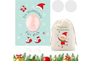 Szhhrxi Magische Glückssteine für Kinder, Wichtelstein Set mit Edelsteine Jutesäckchen und Magische Steine Kärtchen, Glücksbringer Weihnachten als Geschenk und Wichtel Zubehör (Rosa)