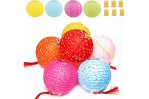 LEVABE Hanging Paper Lanterns with LED Lights Free 8 Colours 8" Chinese Japanese Lantern Oriental Style Traditional Asian Paper Lamp Shades for Weddings Garden Party Decoration(4pcs)2 Spare Lights