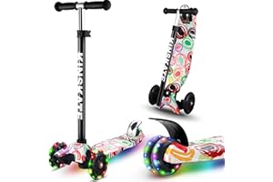 Cutemelo Trotinette Enfant 3 Roues de 3 à 12 Ans Trottinette Trois Roues avec LED Lumières Clignotantes et Guidon Réglable en Hauteur Scooter Antidérapant pour Filles et Garçons
