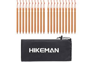 ‎HIKEMAN HIKEMAN Zeltheringe aus Aluminiumlegierung mit Kordelzug - 20 Stücke Camping Zelthering Tasche für Outdoor-Camping, Reisen, Wandern, Strand, robust(Gold)