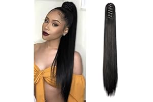 CYBELLEZA Coda Extension Capelli Clip Coda di Cavallo Dritto Ponytail Sintetici Lunghi Effetto Naturale Capelli lisci (Jet Nero)
