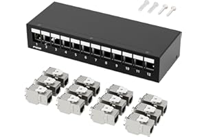 FGB 10 Gbps 12 Port CAT7 Patchpanel mit 12x CAT.7 RJ45 Keystone Jack Modul, STP Patchpanel Verteilerfeld für Netzwerk LAN DSL, Kompatibel CAT6 CAT6a CAT7 CAT8 Verlegekabel Netzwerkkabel