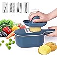 KASTWAVE Vegetable Slicer, Multifunction Slicer Veggie Dicers Food Choppers Cutter with 4 Replaceable Blades and Container Steeless Vegetable Slicer for Carrot Potato Vegetables