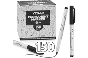 YISAN Confezione da 150 pennarelli indelebili neri a punta fine, inchiostro ad asciugatura rapida, funziona su carta, plastica, pietra, vetro, metallo, 71518