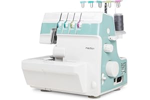 MEDION Máquina de coser overlock SO90 (eléctrica, 90 vatios, luz LED, corte en una pasada, numerosos accesorios, MD19169) turquesa