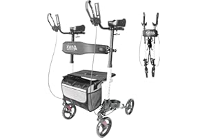 KMINA Upright Walker with Seat, Padded Armrest, Forearm Walker, Arthritis Rollator, Foldable, Adjustable Height