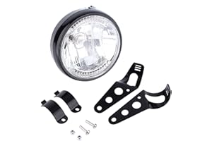 ARAMOX Motorcycle Headlight, 7" Universal 12V H4 35W Round Motorcycle Yellow LED Headlight w/Black Bracket