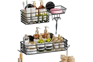 TAILI Support de douche à ventouses 2 packs avec crochets et porte-savon, organisateur de salle de bain robuste, étagères de douche sans perçage pour l'intérieur de la