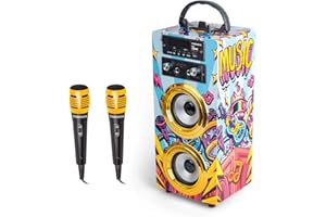 PARTY TOWN Trendix - Karaoke Enfant Enfant Golden Star | Enceinte avec Micro Bluetooth | Enceinte Bluetooth Enfant | Karaoké Enfant 2 Microphones | Enceinte Micro Enfant
